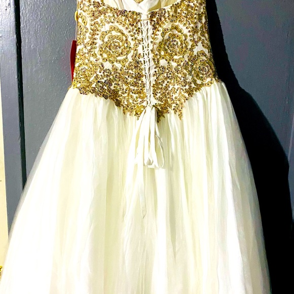 Golden Lace Embroidered PROM dress with corset back design - Picture 7 of 11